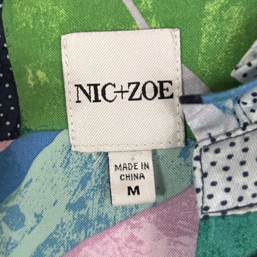 NIC+ZOE Colorful Abstract Popover Statement Blouse Breathable Artsy Office Top M - Picture 3 of 14
